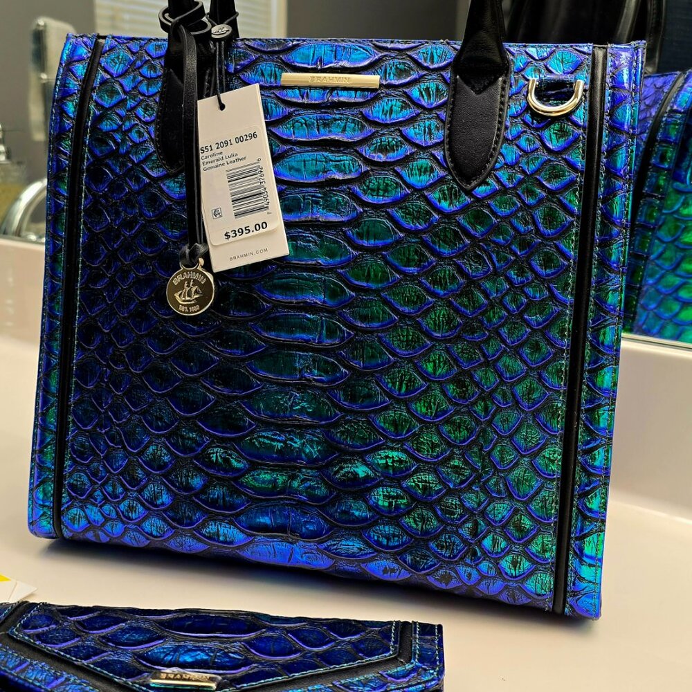 Brahmin Caroline Satchel handbag in Emerald Lulia with Veronica Wallet - NEW!